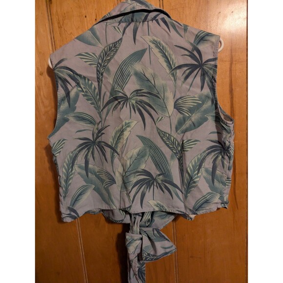 Tommy Bahama Y2K Women's 100% Silk Sleeveless Crop Tie-Front Tropical Top Sz L - Picture 7 of 10